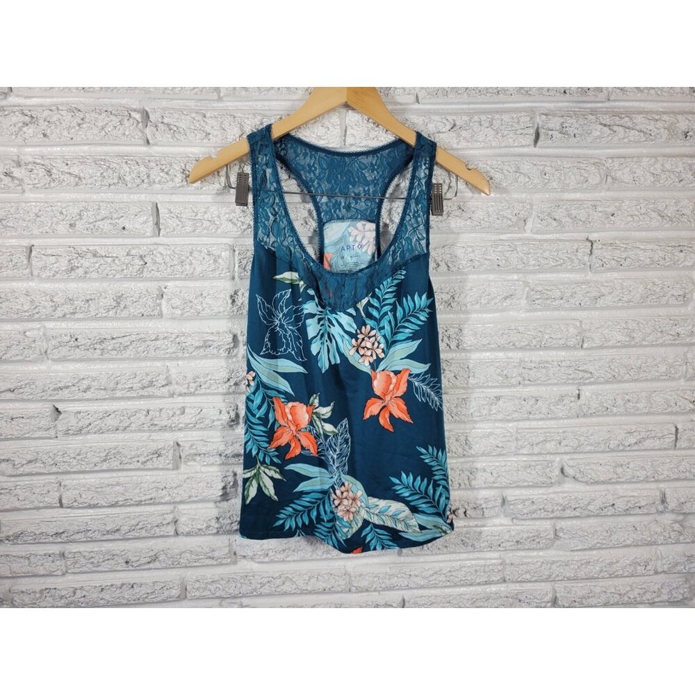 Apt 9 Women Top 1X Plus Pajama Tank Racerback Lace Blue Lightweight FLO398E